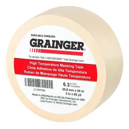 Painter's Tape, 2 in W x 60 yd L, 6.3 mil Thick, Tan, Rubber Adhesive