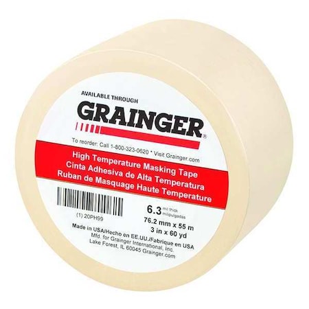 Painter's Tape, 3 in W x 60 yd L, 6.3 mil Thick, Tan, Rubber Adhesive
