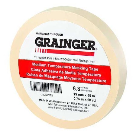 Painter's Tape, 3/4 in W x 60 yd L, 6.8 mil Thick, Tan, Rubber Adhesive