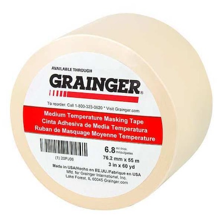 Painter's Tape, 3 in W x 60 yd L, 6.8 mil Thick, Tan, Rubber Adhesive