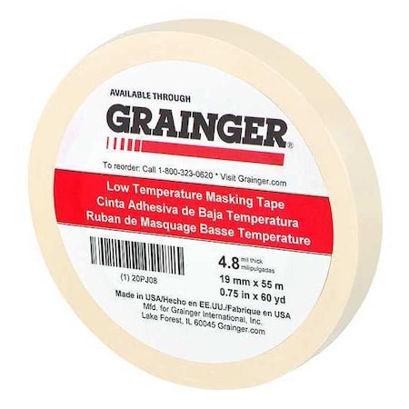Masking Tape, 3/4 in W x 60 yd L, 4.8 mil Thick, Tan, Rubber Adhesive
