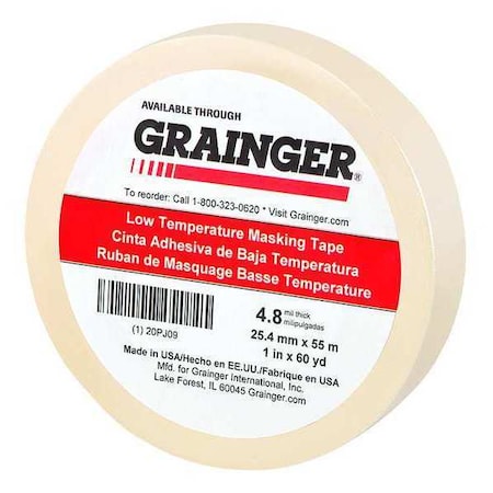 Masking Tape, 1 in W x 60 yd L, 4.8 mil Thick, Tan, Rubber Adhesive