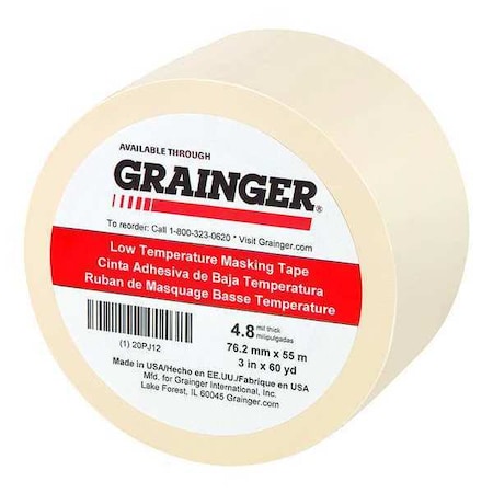 Masking Tape, 3 in W x 60 yd L, 4.8 mil Thick, Tan, Rubber Adhesive