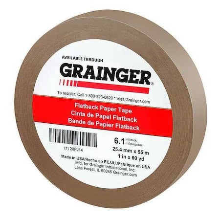 Packaging Tape, 1 in W x 60 yd L, 6.1 mil Thick, Kraft, Rubber Adhesive