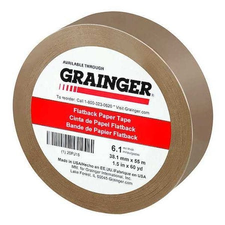 Packaging Tape, 1 1/2 in W x 60 yd L, 6.1 mil Thick, Tan, Rubber Adhesive