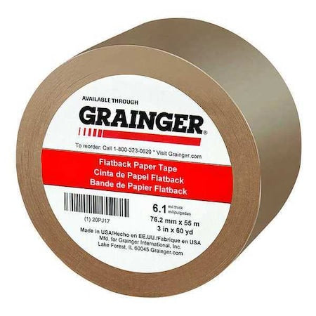 Packaging Tape, 3 in W x 60 yd L, 6.1 mil Thick, Tan, Rubber Adhesive
