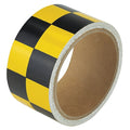 Floor Marking Tape, vinyl, Checkered, Black, Yellow, 2 in W., 0.065 in Thickness