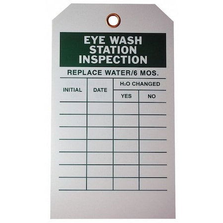 Tag, Eyewash, Polyester, 7 in H x 4 in W, White, Rectangle, 10 PK