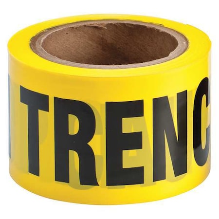 Barricade Tape, Caution Open Trench, Yellow, 3 in Wide x 200 ft Length, Polyethylene, 3 mil