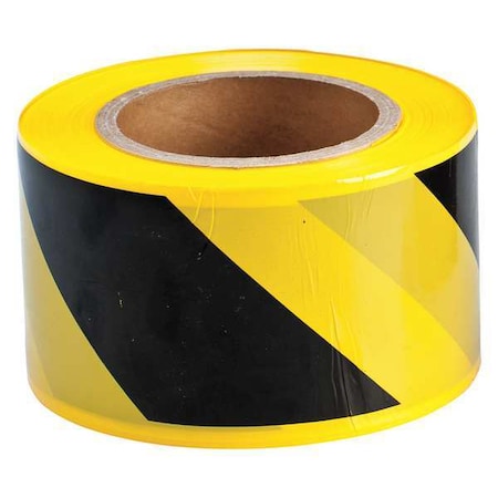 Barricade Tape, No Legend, Black/Yellow, 3 in Wide x 500 ft Length, Polyethylene, 2 mil