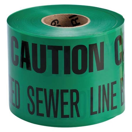 Underground Marking Tape, Caution Buried Sewer Line Below, Green, 6 in Wide x 1, 000 ft Length