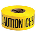 Barricade Tape, Caution Chemical Hazard, Yellow, 3 in Wide x 1, 000 ft Length, Polyethylene, 3 mil