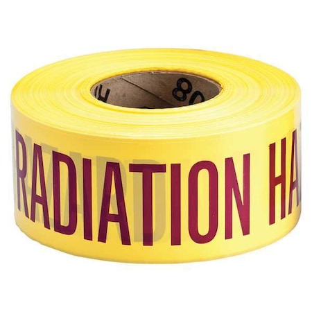 Barricade Tape, Caution Radiation Hazard, Yellow, 3 in Wide x 1, 000 ft Length, Polyethylene, 3 mil