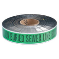 Underground Marking Tape, Caution Buried Sewer Line Below, Green, 2 in Wide x 1, 000 ft Length
