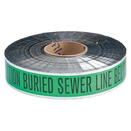 Underground Marking Tape, Caution Buried Sewer Line Below, Green, 2 in Wide x 1, 000 ft Length