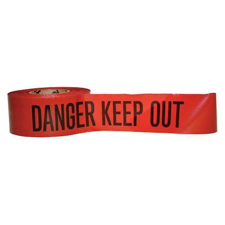Barricade Tape, Danger Keep Out, Red, 3 in Wide x 3, 000 ft Length, Polyethylene, 3 mil