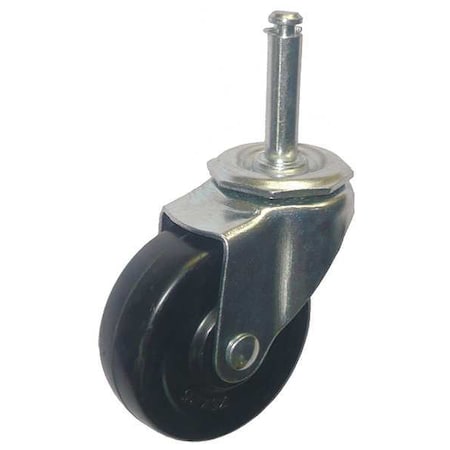 Stem Caster, 3"dia, Rubber, 100lb