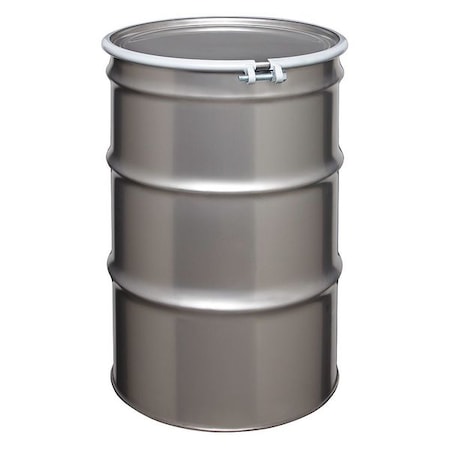 Open Head Transport Drum, 304 Stainless Steel, 55 gal, Unlined, Silver