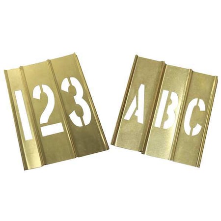 Stencil Kit, Combination Set, A Thru Z, 0 Thru 9, Punctuation, 3 in Character Height, Brass, Yellow
