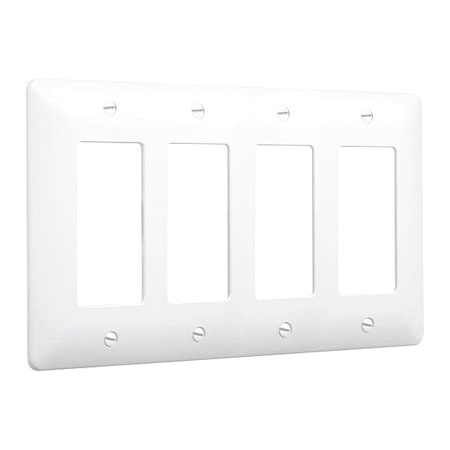 Masque Decorator Wall Plates, Number of Gangs: 4 Plastic, Textured Finish, White