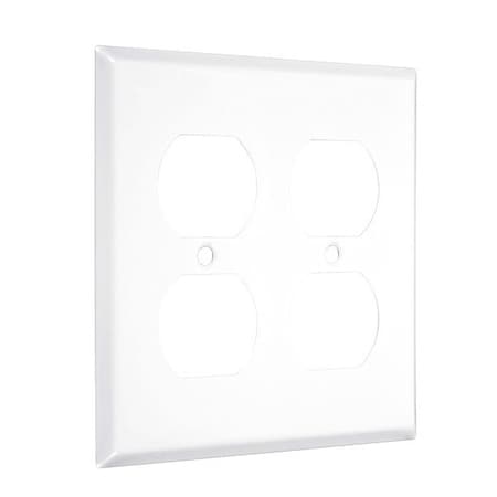 2-Duplex Standard Wall Plates, Number of Gangs: 2 Metal, Smooth Finish, White