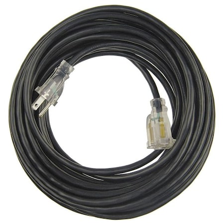 SJTW Outdoor Extension Cord, 16 AWG 1 Outlet, 5-15R, Black, PVC, 5-15P, 50 ft
