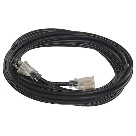 SJTW Outdoor Extension Cord, 14 AWG 1 Outlet, 5-15R, Black, PVC, 5-15P, 25 ft