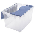 Attached Lid Tote, Plastic, 15" W, 21-1/2" D, Clear/Blue