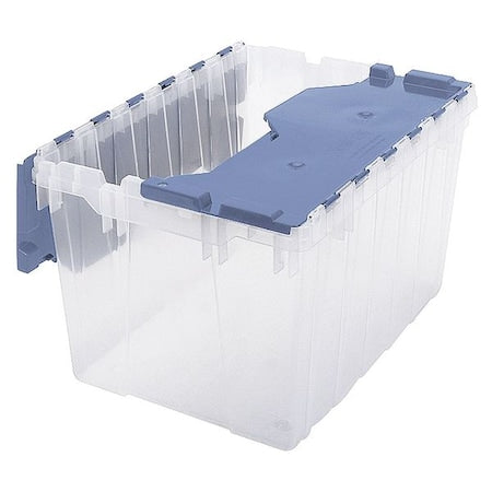 Attached Lid Tote, Plastic, 15" W, 21-1/2" D, Clear/Blue
