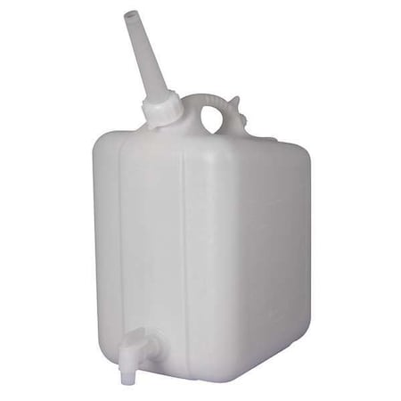 Jerrican with Spigot, 20 L Capacity - mL, 5 gal Capacity - oz, Screw On/Spigot Closure, HDPE, White