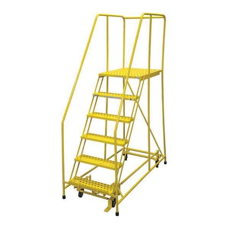 90 in H Steel Rolling Ladder, 6 Steps, 450 lb Load Capacity