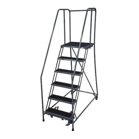 90 in H Steel Rolling Ladder, 6 Steps, 450 lb Load Capacity