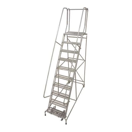 130 in H Steel Rolling Ladder, 10 Steps, 450 lb Load Capacity