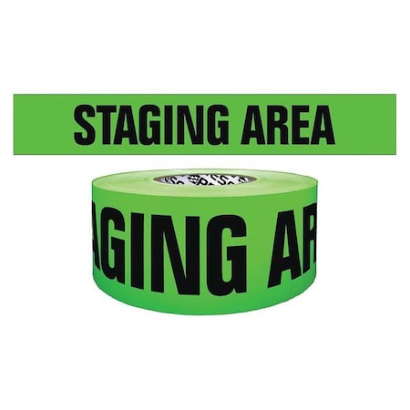 Barricade Tape, Staging Area, Fluorescent Green, 6 1/4 in Wide x 1, 000 ft Length, Polyethylene