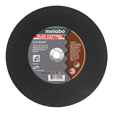 Abrasive Cut-Off Wheel, Type 1, 14 in Dia, 1/8 in Thick, 1 in Arbor Hole Size, Aluminum Oxide