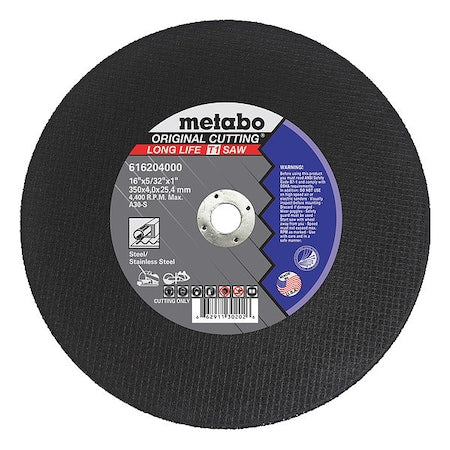 Abrasive Cut-Off Wheel, Type 1, 20 in Dia, 3/16 in Thick, 1 in Arbor Hole Size, Aluminum Oxide