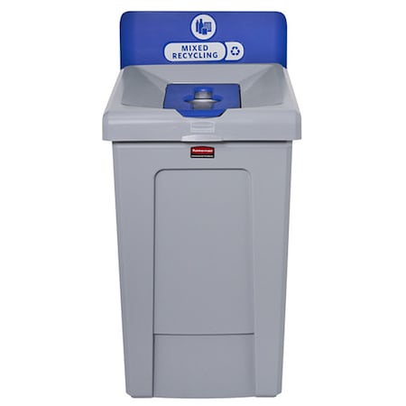 33 gal Rectangular Recycling Station, Flat with Top Opening, Blue, 1 Openings
