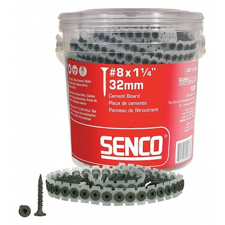 Drywall Screw, #8 x 1-1/4 in, Steel, Flat Head Square Drive, 1000 PK