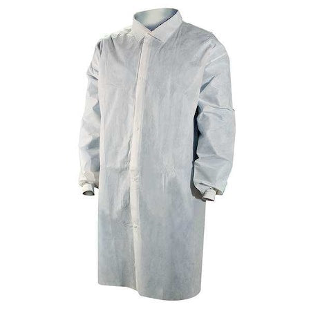 Disposable Lab Coat, Polypropylene, Snaps Closure, White, XL, 25 PK