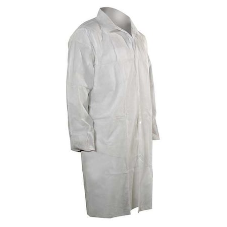 Disposable Lab Coat, Polypropylene, Snaps Closure, White, M, 25 PK