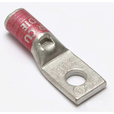 One-Hole Compression Lug, 8 AWG Max, #8, #10 Stud, Standard Barrel, Copper, Red