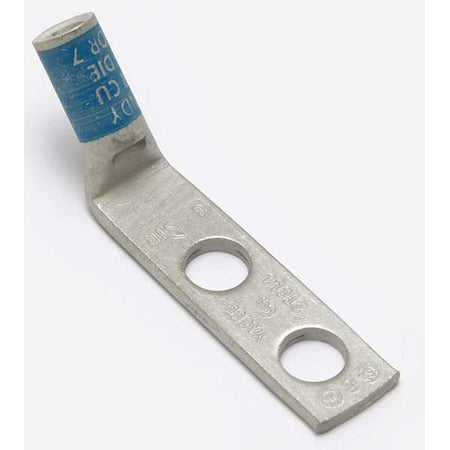 Two-Hole Compression Lug, 6 AWG Max, 1/4 in Stud, Standard Barrel, Copper, Blue
