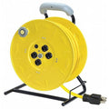 Cord Reel w/ Hand Lamp, Hand Operated, NEMA 5-15P, 12 AWG, Yellow Reel, 100 ft L (Formerly LumaPro)