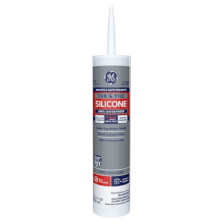Silicone Sealant, 10 oz, Cartridge, Clear, Silicone Base, Tub & Tile