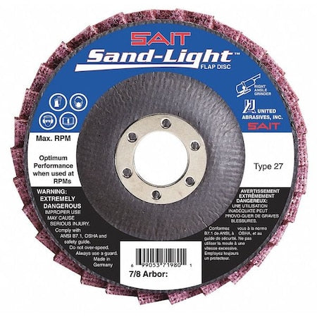 SAIT 71982 Sand-Light Flap Discs, 4-1/2" x 7/8", Medium (Maroon)