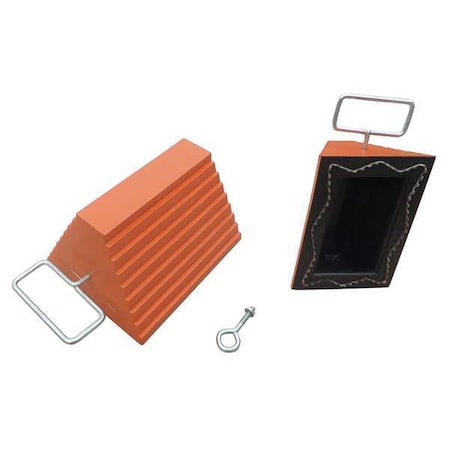 Wheel Chock, Molded Rbr w/Stl Grab, Orange