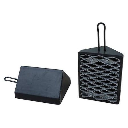 Wheel Chock, Molded Rbr w/Stl Grab, Black