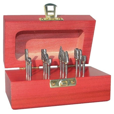 Carbide Bur Set, Double Cut, 1/4 in, 8 pc