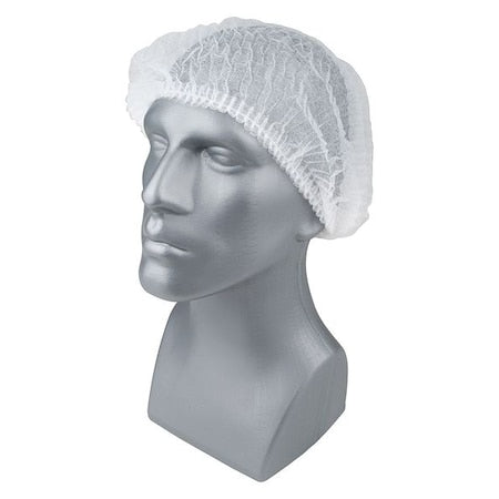 Bouffant Cap, Polypropylene, 24 in Dia., White, L, 100 PK