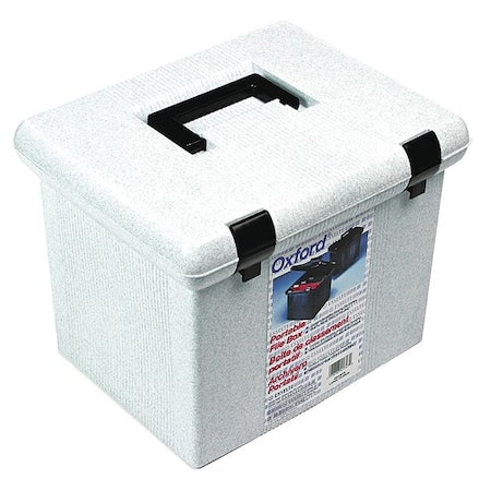 File Box, Plastic, 11 1/5 in W, 13 3/5 in D, 11 in H, Self-Locking Lid Closure, Gray